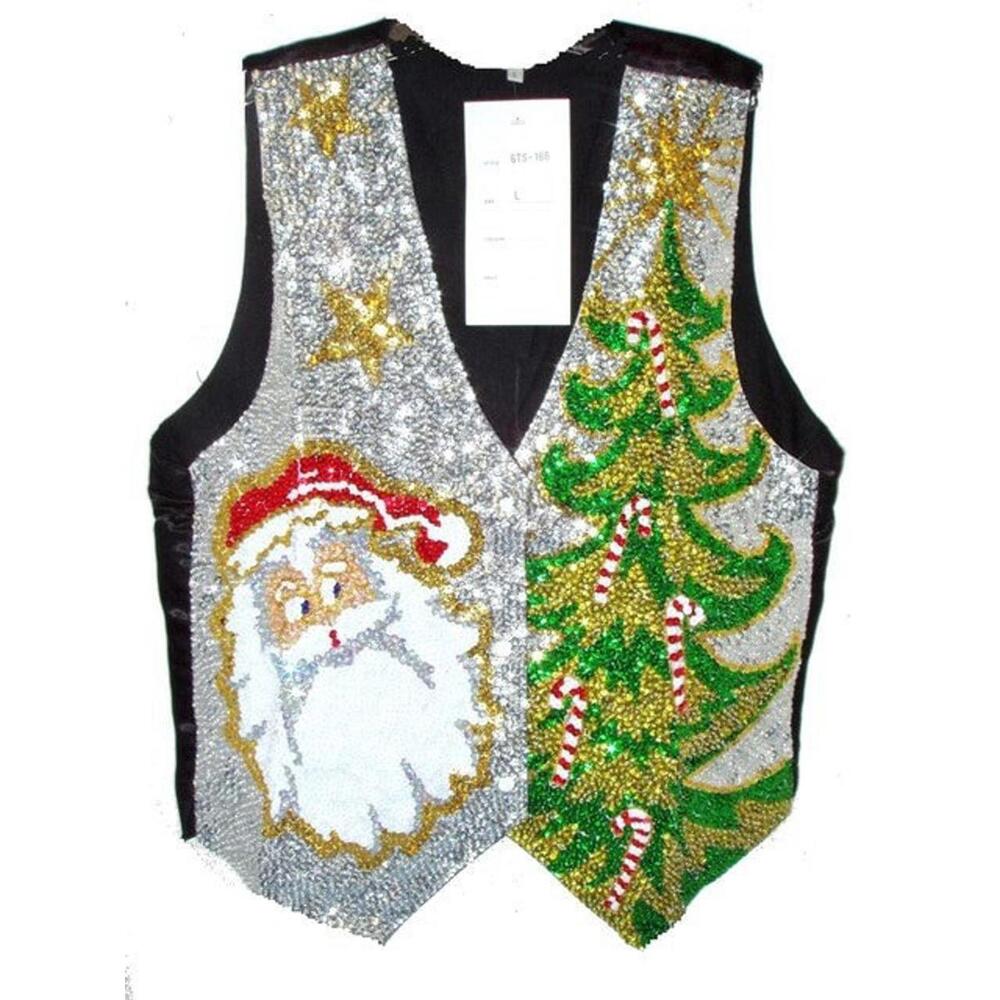 Sequin Vest SILVER with SANTA'S TREE size S only
